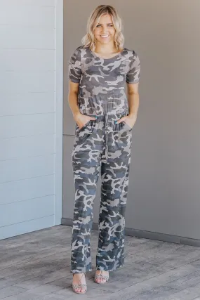Rare To Find Short Sleeve Camo Jumpsuit in Green