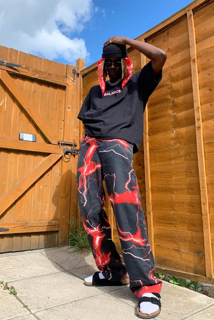 Red Lightning Bolt Print Jeans