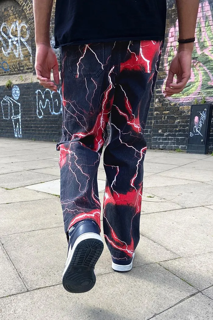 Red Lightning Bolt Print Jeans