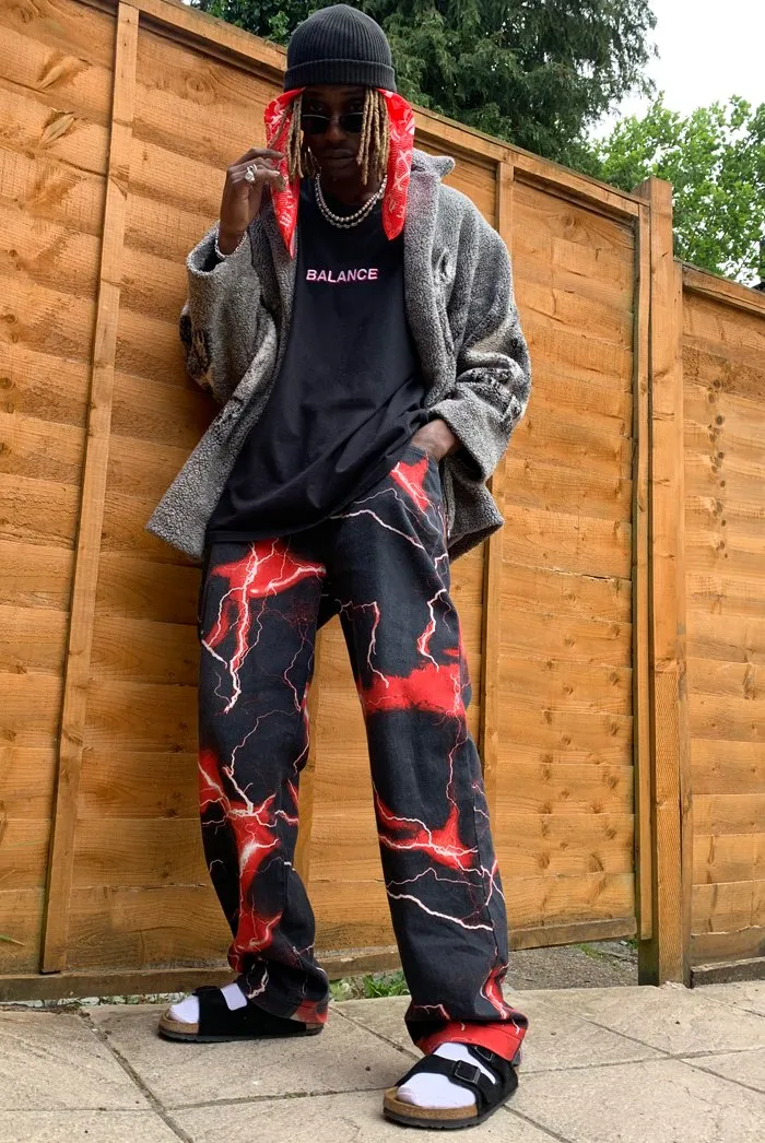 Red Lightning Bolt Print Jeans