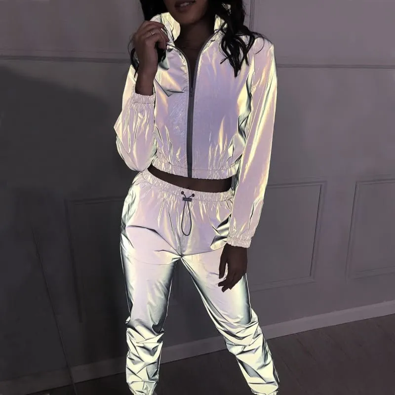 Shiny Reflective Women's Two Piece Tracksuit Co-ord Set