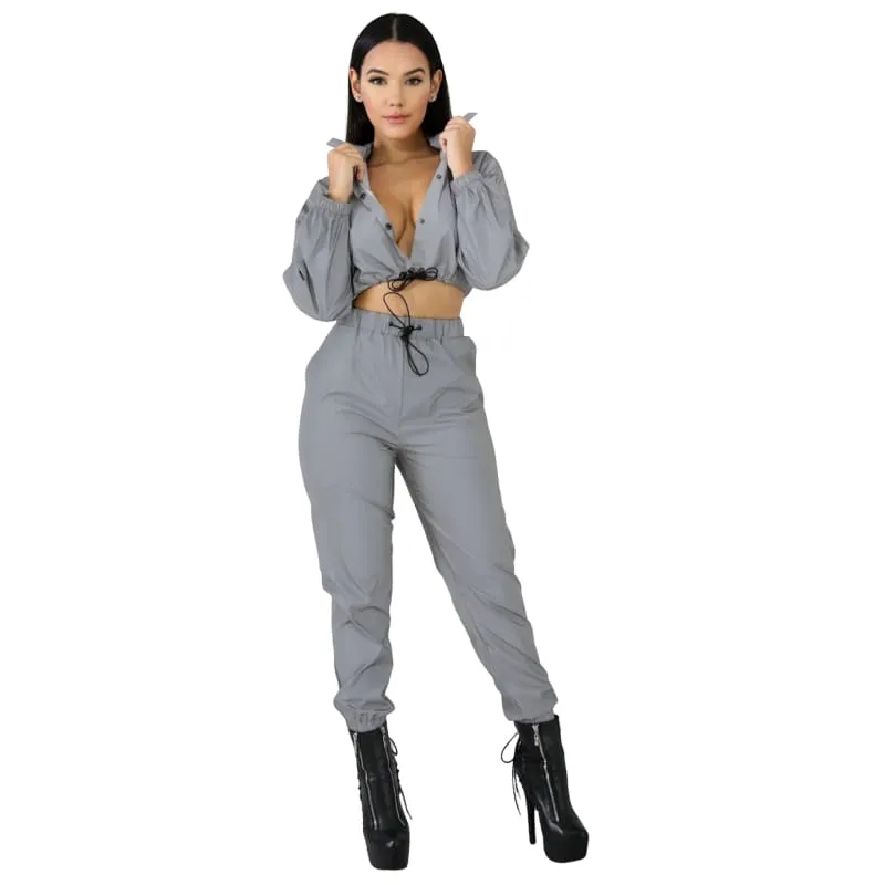 Shiny Reflective Women's Two Piece Tracksuit Co-ord Set