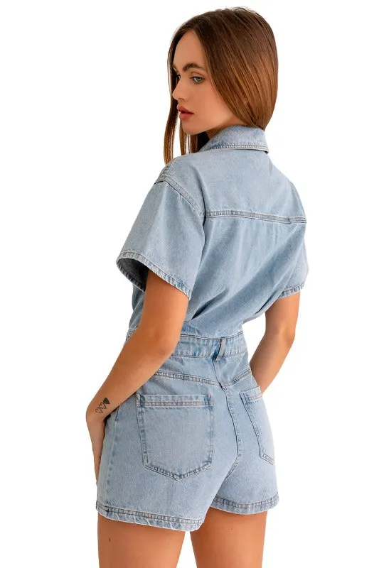 Short Sleeve Denim Romper