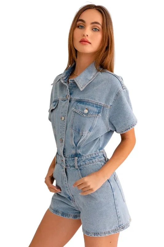 Short Sleeve Denim Romper