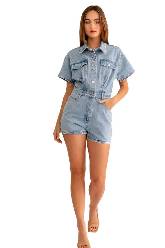 Short Sleeve Denim Romper
