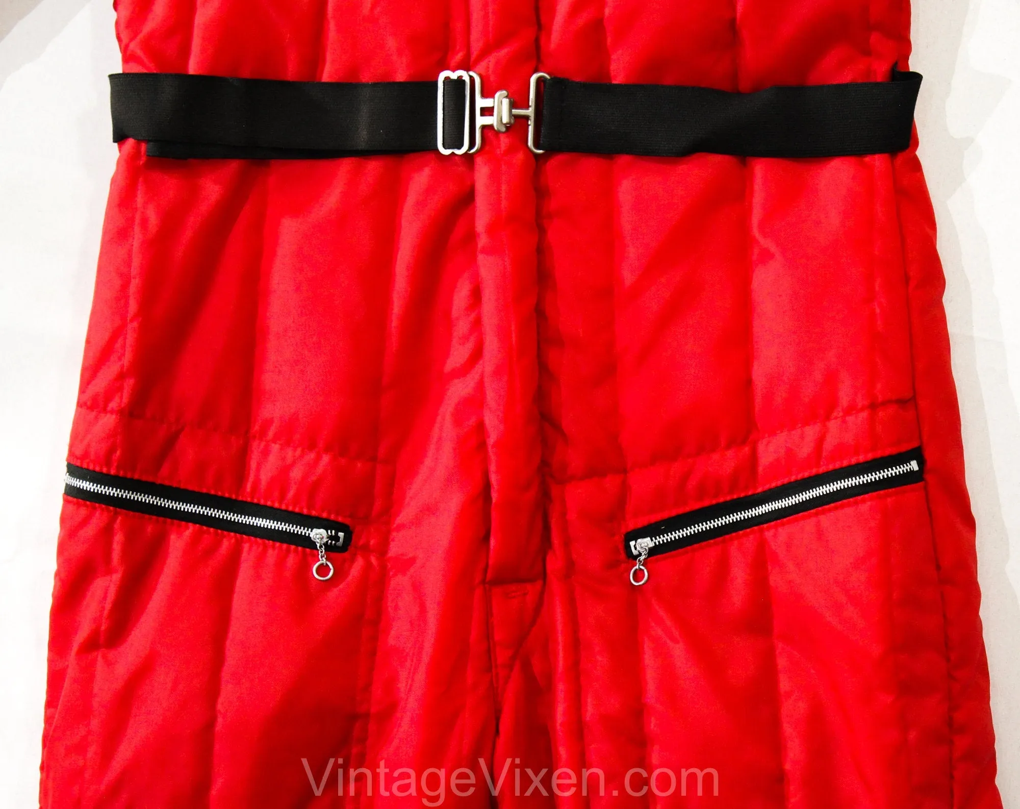 Size 10 1950s Skiing Outfit - Authentic 50s Red Quilted Nylon Sportswear - 1 Piece Ski Winter Sports Jumper - Snow Mobile Logo - Waist 34 35