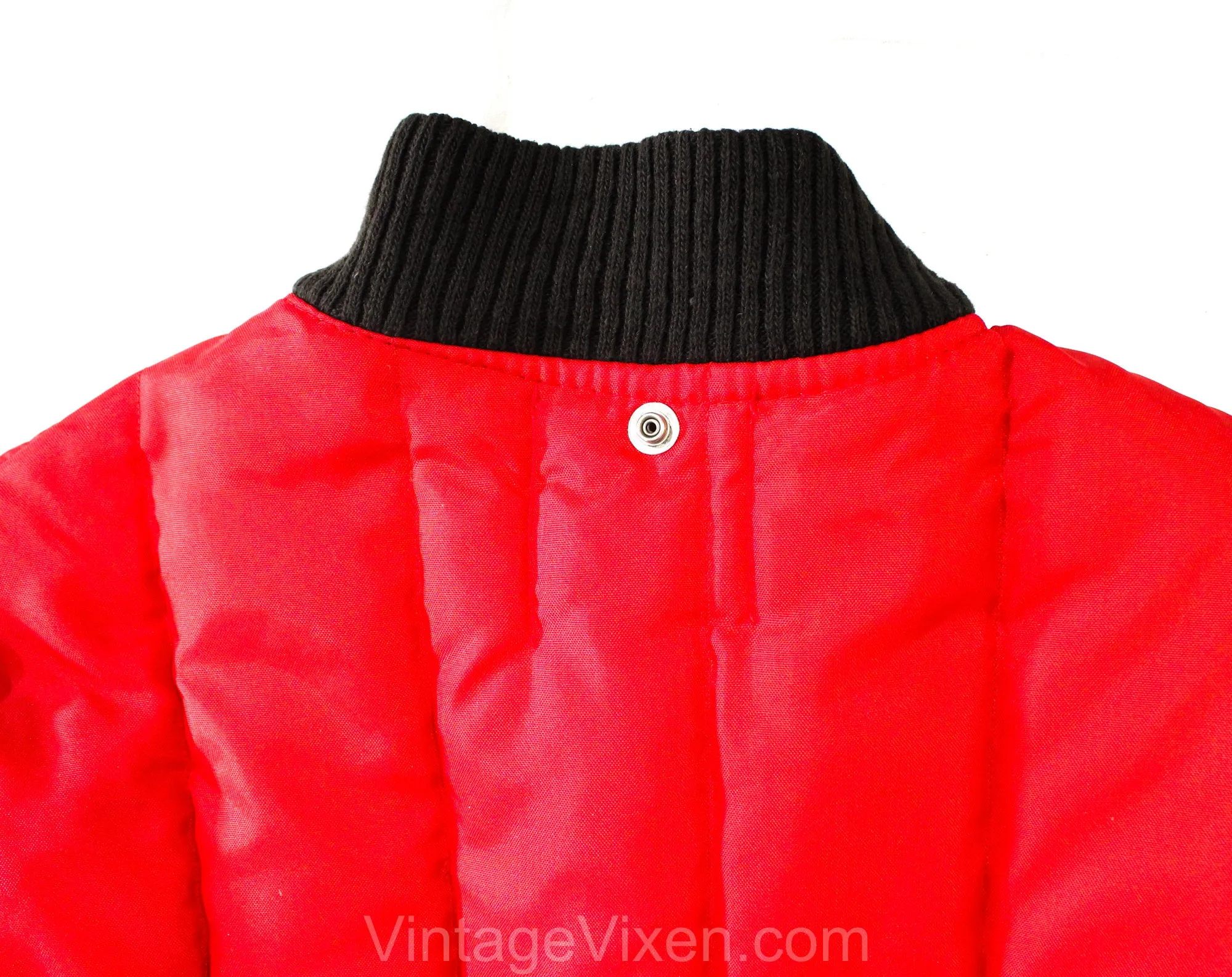 Size 10 1950s Skiing Outfit - Authentic 50s Red Quilted Nylon Sportswear - 1 Piece Ski Winter Sports Jumper - Snow Mobile Logo - Waist 34 35