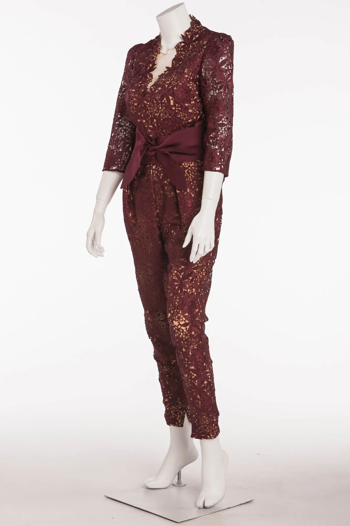Stella McCartney - Burgundy Lace Jumpsuit with Belt -IT 42