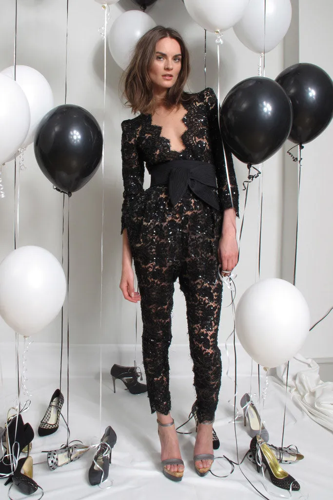 Stella McCartney - Burgundy Lace Jumpsuit with Belt -IT 42