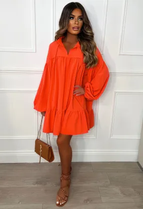 Summer Moment Orange Frilled Stretch Mini Dress