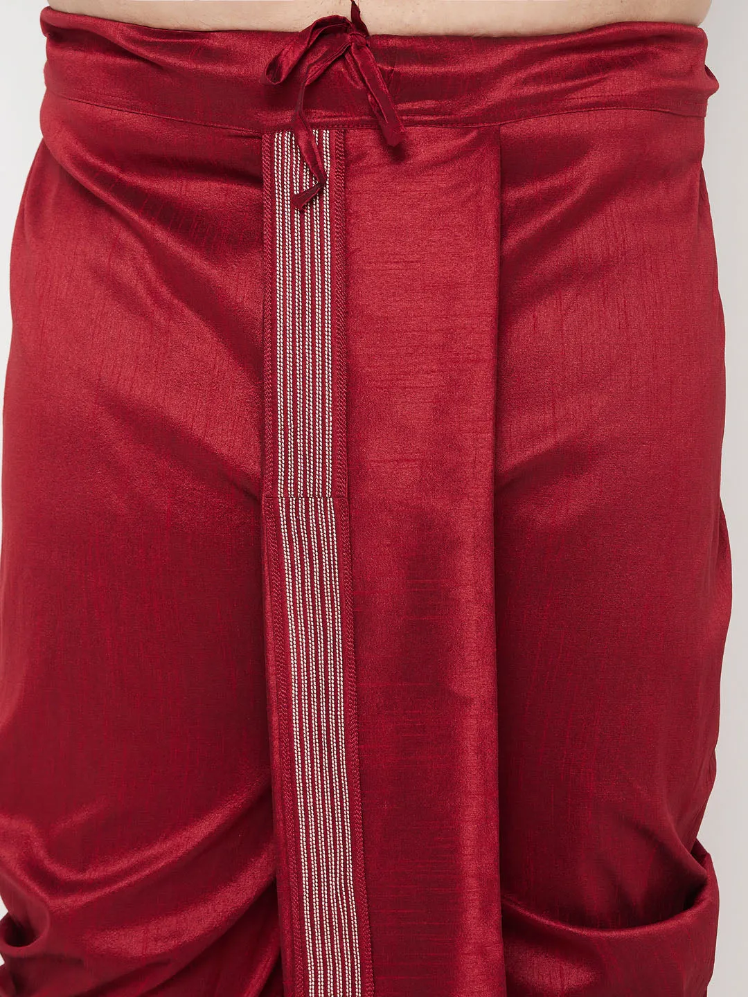 Vastramay Maroon Cotton Blend Thread Work Dhoti