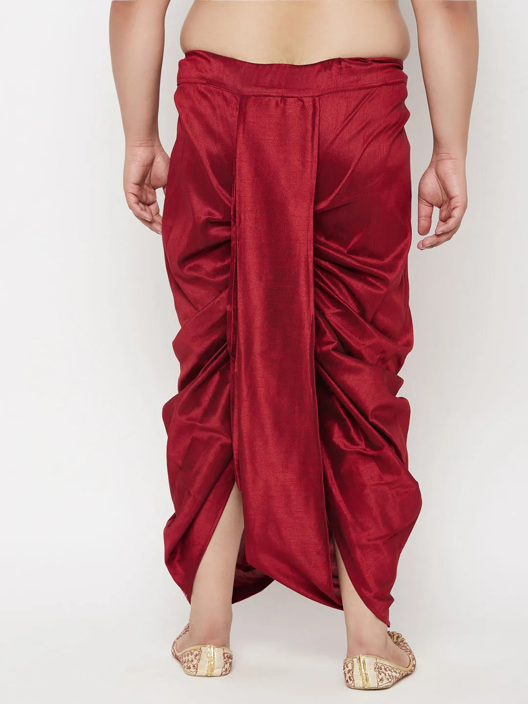 Vastramay Maroon Cotton Blend Thread Work Dhoti