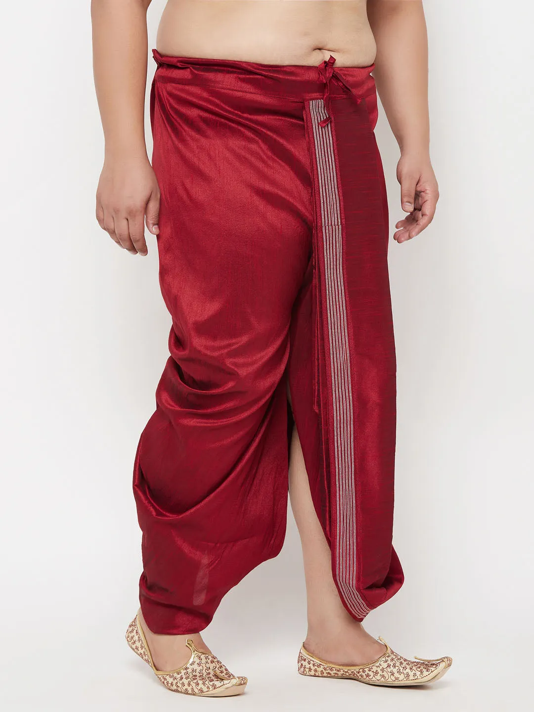 Vastramay Maroon Cotton Blend Thread Work Dhoti