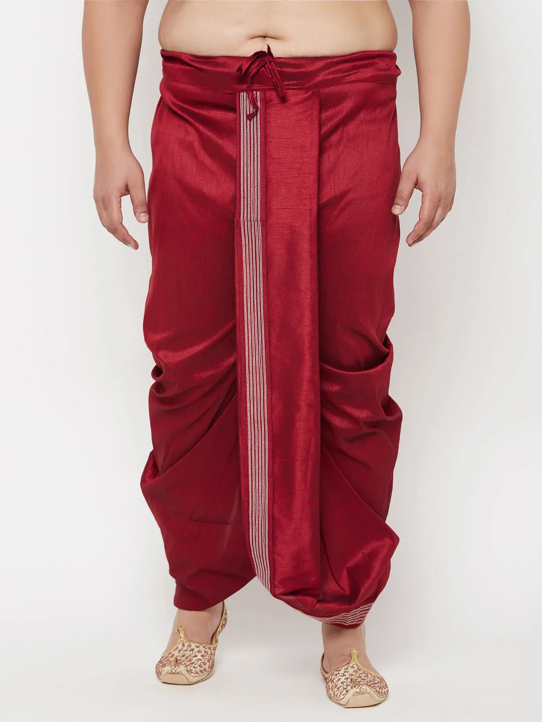 Vastramay Maroon Cotton Blend Thread Work Dhoti