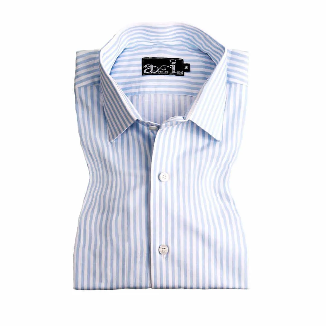White and Blue Vertical Stripes Formal Shirt