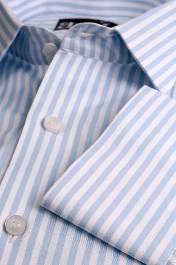 White and Blue Vertical Stripes Formal Shirt