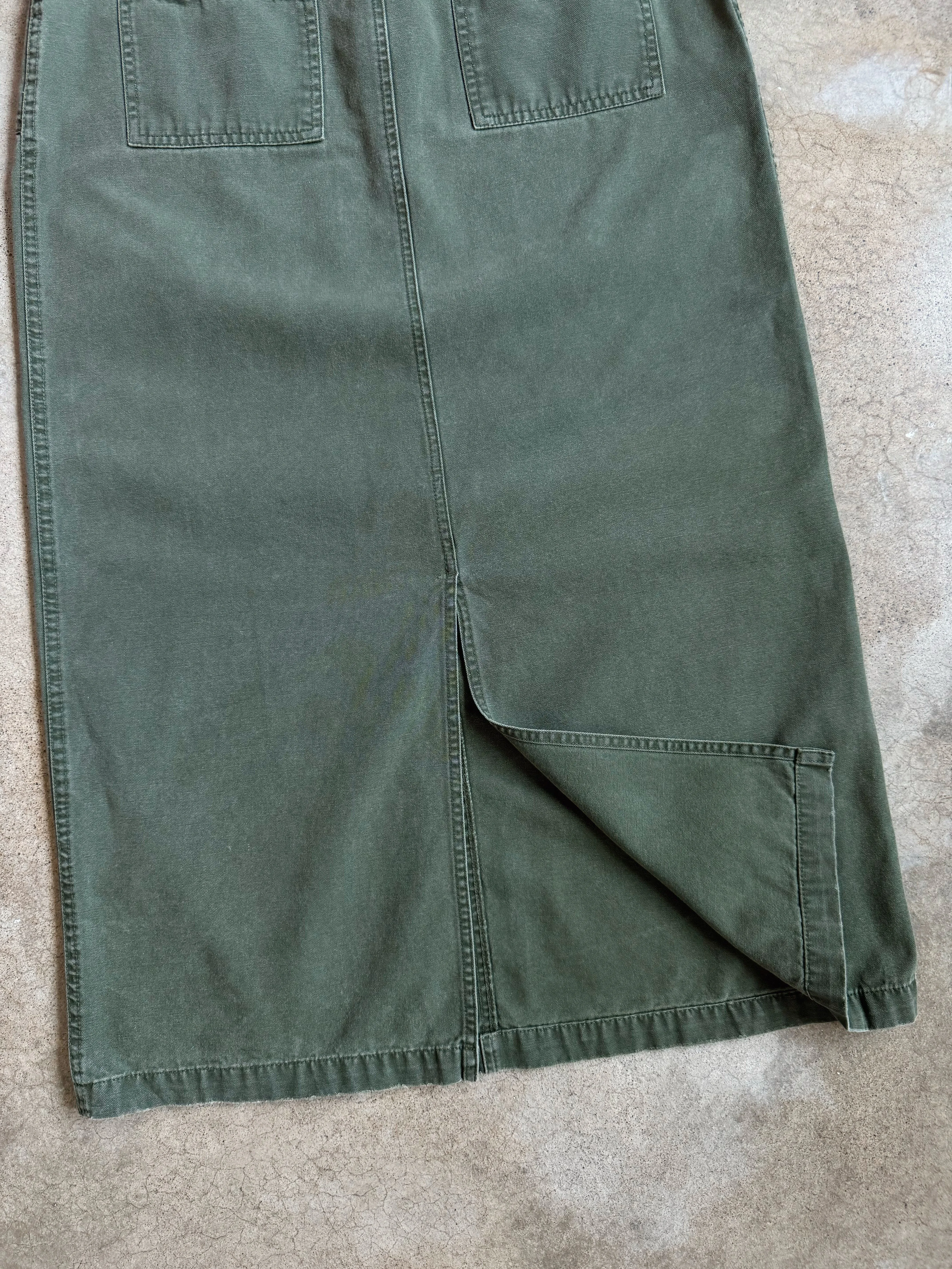 Y2K Green Cotton Utility Maxi Skirt (W29”)