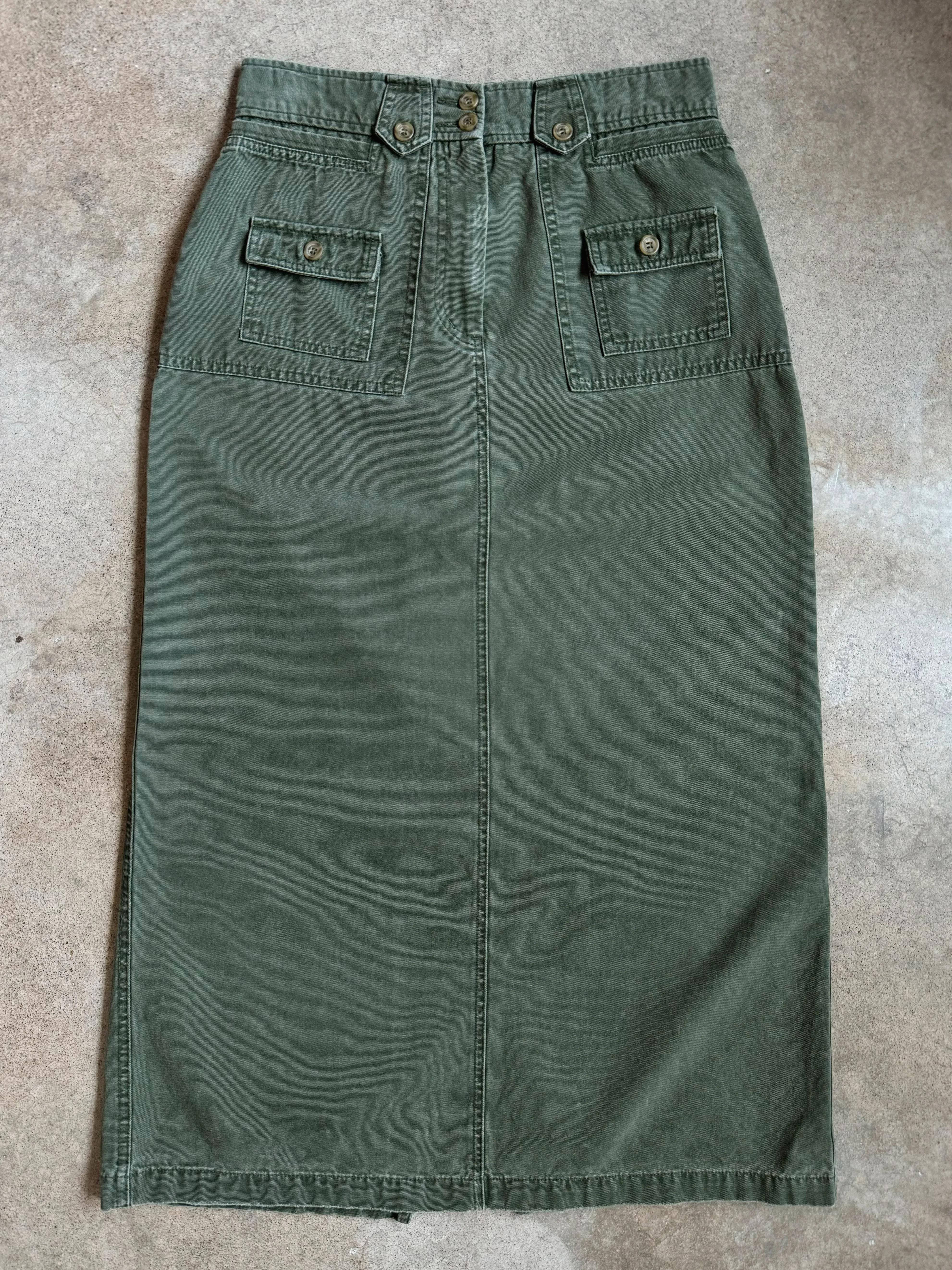 Y2K Green Cotton Utility Maxi Skirt (W29”)