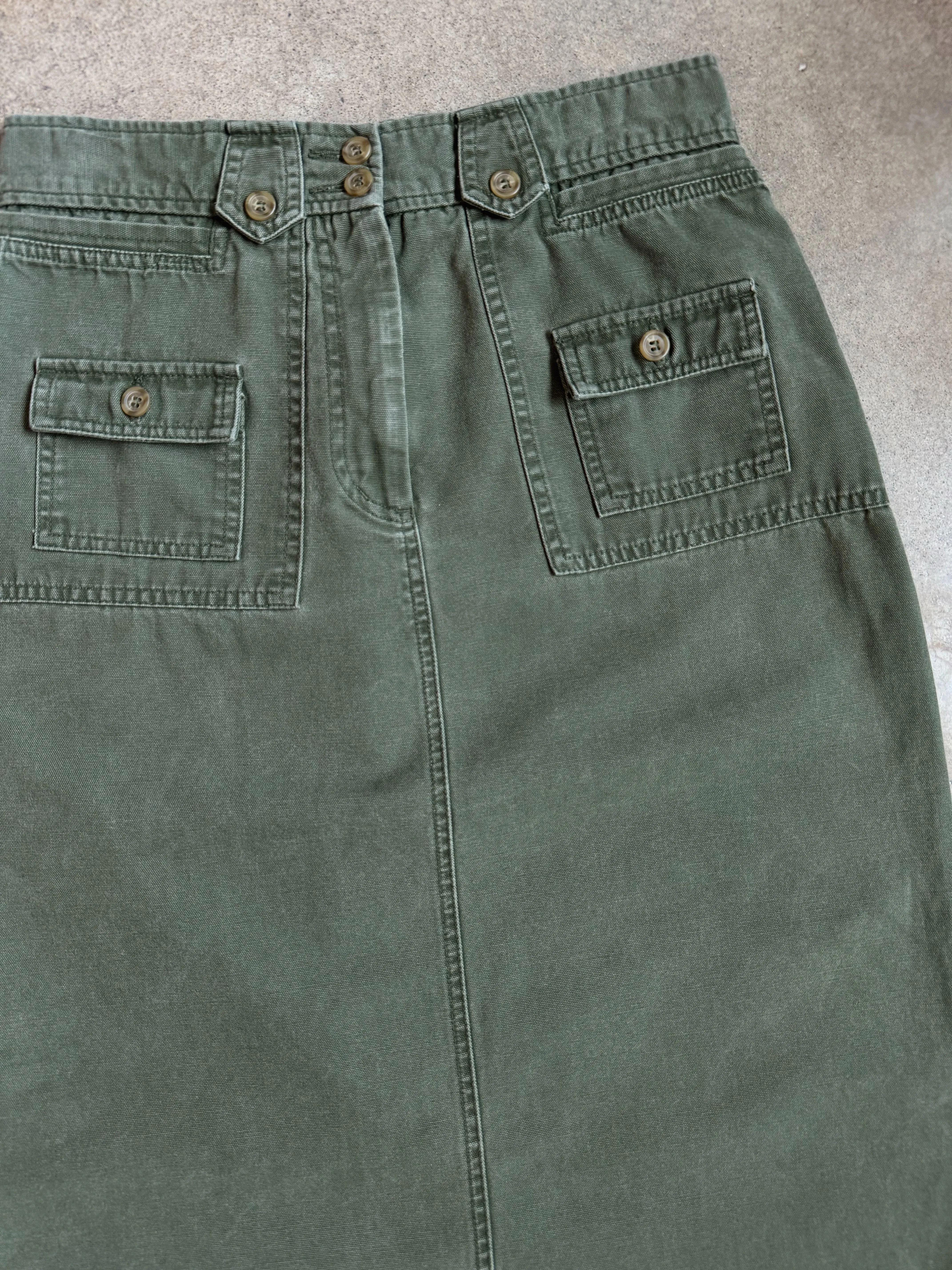 Y2K Green Cotton Utility Maxi Skirt (W29”)