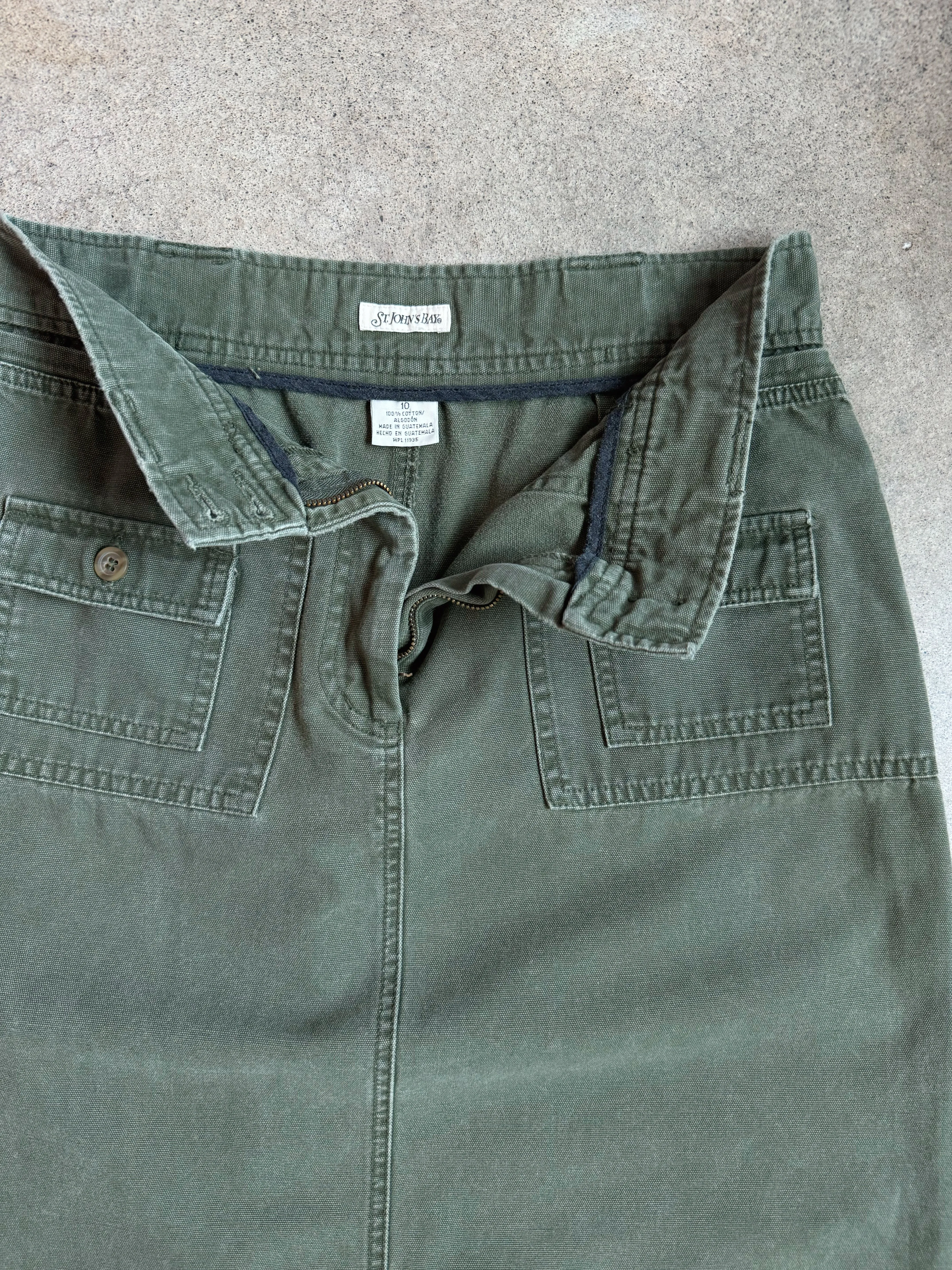Y2K Green Cotton Utility Maxi Skirt (W29”)