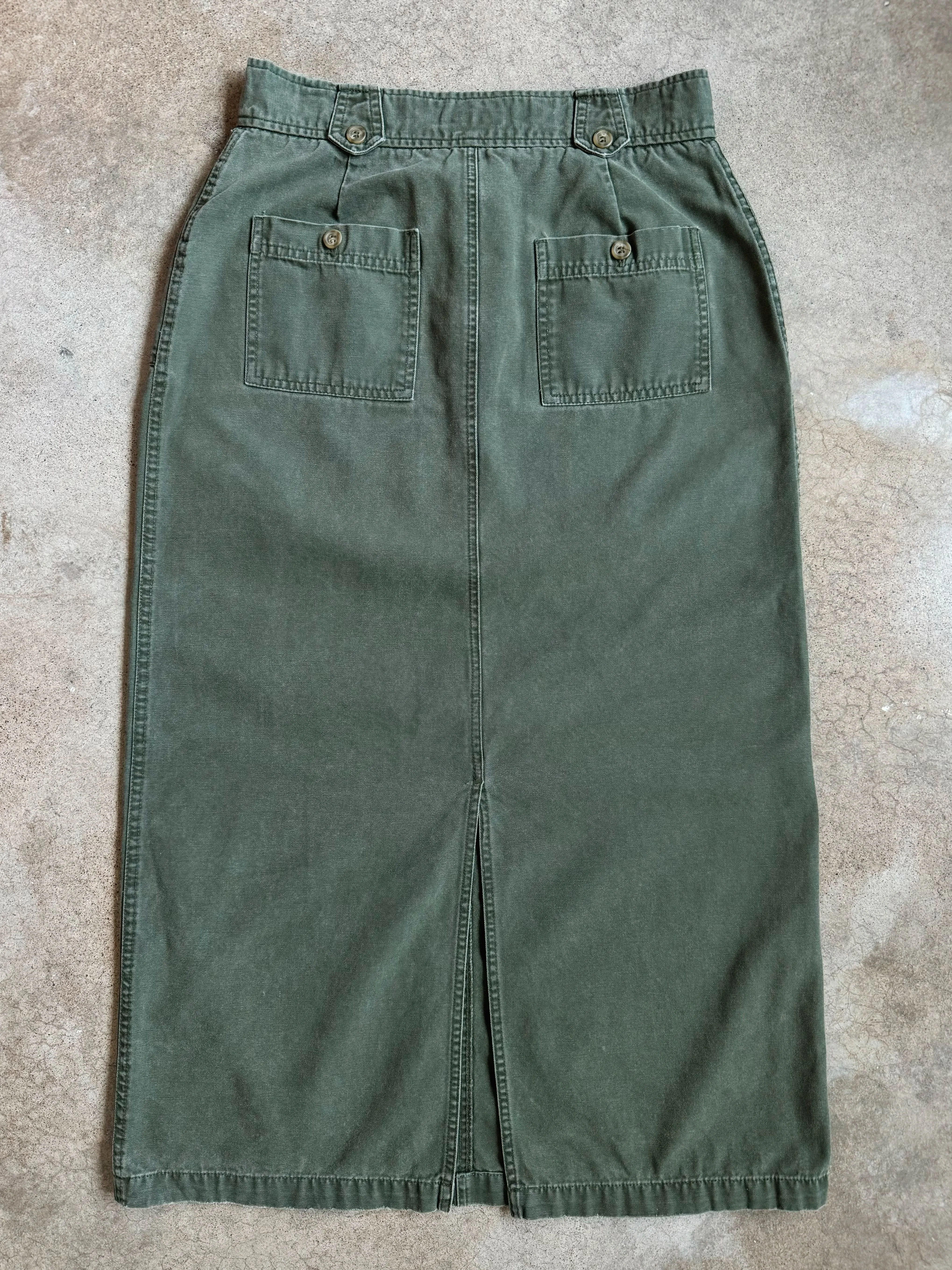 Y2K Green Cotton Utility Maxi Skirt (W29”)