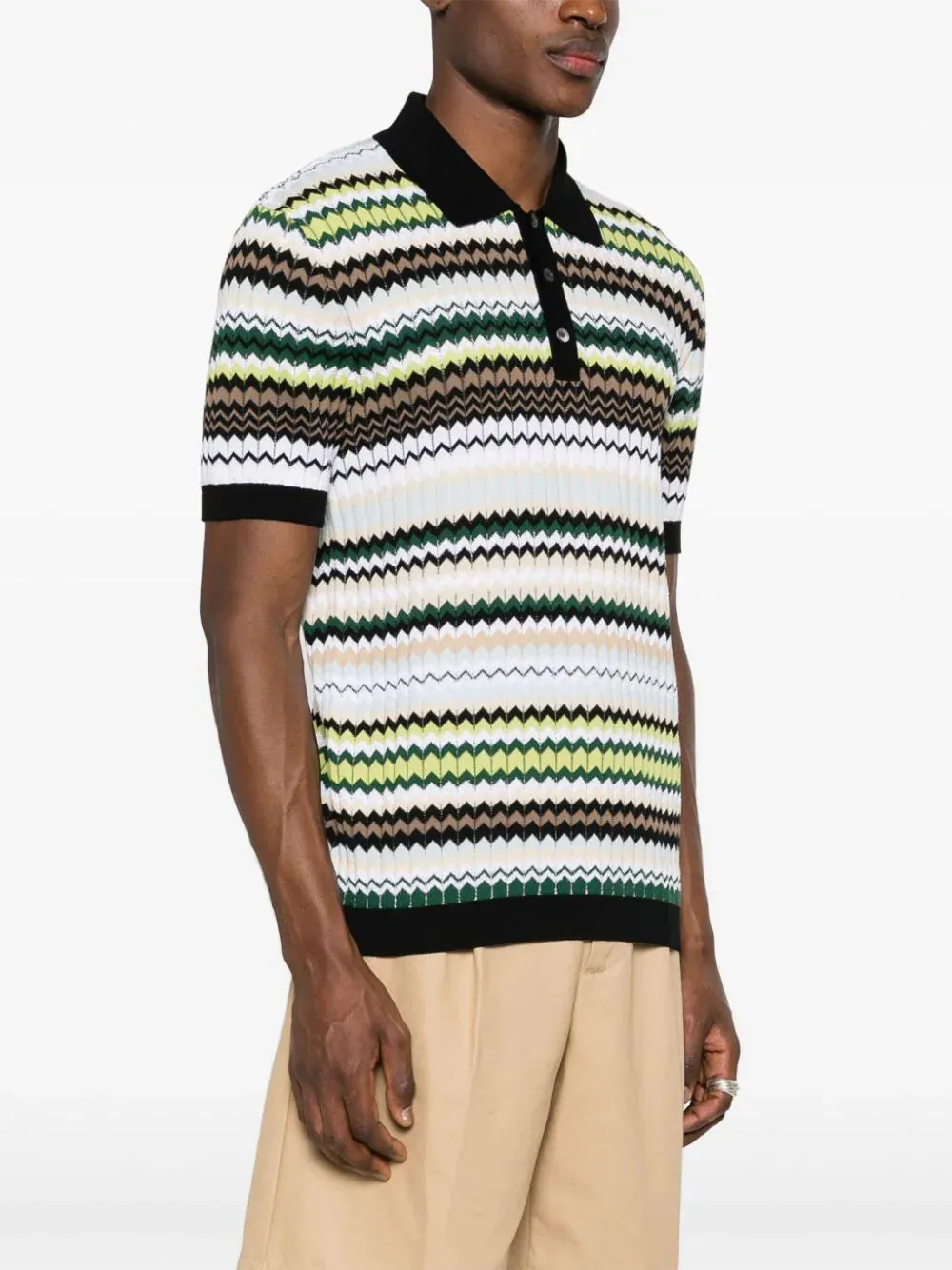 Zigzag Woven Design Polo Shirt